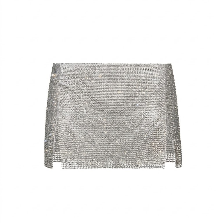 Poster Girl Crystalized Chainmail Silver Metallic Mia Micro Mini Skirt New